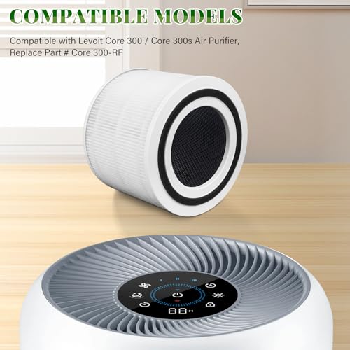 Core 300s Luftreiniger Filter für LEVOIT Core 300s / Core 300 Luftreiniger, 3-in-1 Pre, H13 Grade True HEPA, Aktivkohle, Hocheffizienter Filterersatz, Teilenummer Core 300-RF-Filter, 2er-Pack