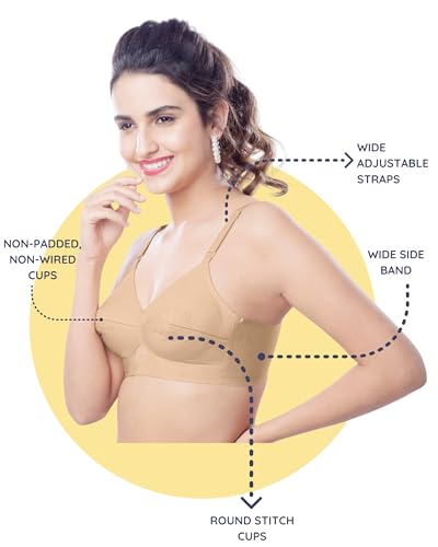 Image of Brida Kavya Xtra Soft Cotton Round Stitch Bra for Women | Full Coverage | Non-Padded | Wireless | Double Layer Saree Bra | Daily Use Combo Color May Vary
