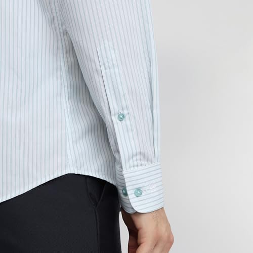 Image of Raymond Men Slim Fit Stripe Pattern Pure Cotton Semi Cutaway Collar Full Sleeve Formal Shirt