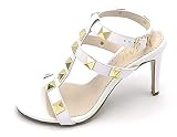  Mary 850-90P - Sandalias de piel blanca con correa para el tobillo, tachuelas pirámide de tacón, 9 cm, talla de zapato 36 EU color blanco