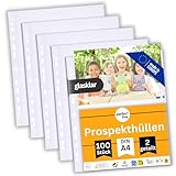 perfect line 100 Sammelhüllen 2-geteilt DIN-A4, Fotothüllen transparent, Prospekthüllen Glasklar, Klarsichtfolien Extra-Stark, dokumentenecht