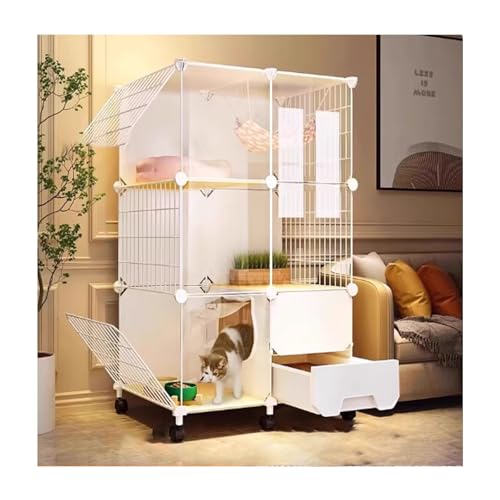 Cage pour chat intérieur avec roulettes et bac litière, enclos métallique modulable