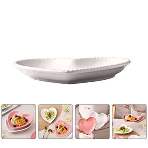 Hemoton Heart Shaped Dessert Salad Plate - 6.9 Inch (17.5Cm) Ceramic Dinner Plates, Heart Dishes For Dessert, Appetizer, Microwave & Oven Safe (White) #TOP4