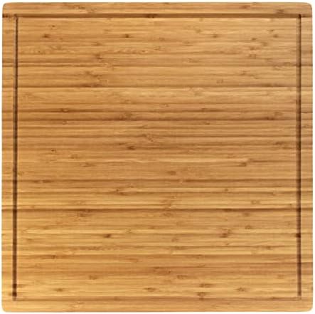 BambooMN Bamboo Burner Cover Cutting Board, 3-Ply, Large, Square - Grooved/Flat (20"x20"x0.75")