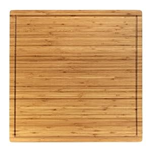 BambooMN Bamboo Burner Cover Cutting Board, 3-Ply, Large, Square – Grooved/Flat (20″x20″x0.75″)