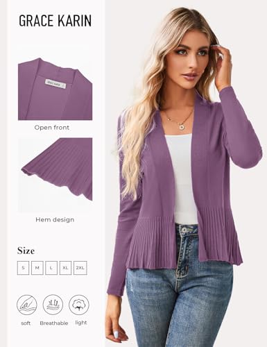 Image of GRACE KARIN Women's Lightweight Peplum Cardigan Sweaters Open Front Cropped Cardigan Long Sleeve Trendy Summer Knit Tops