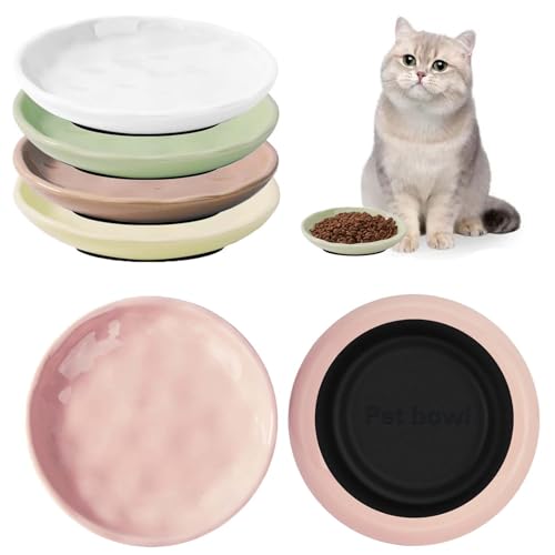 Set di 5 ciotole per gatti in ceramica, ciotola per gatti con fondo in silicone antiscivolo, piatto in ceramica, ciotole piatte per gatti, gattini e piccoli animali, 5 colori