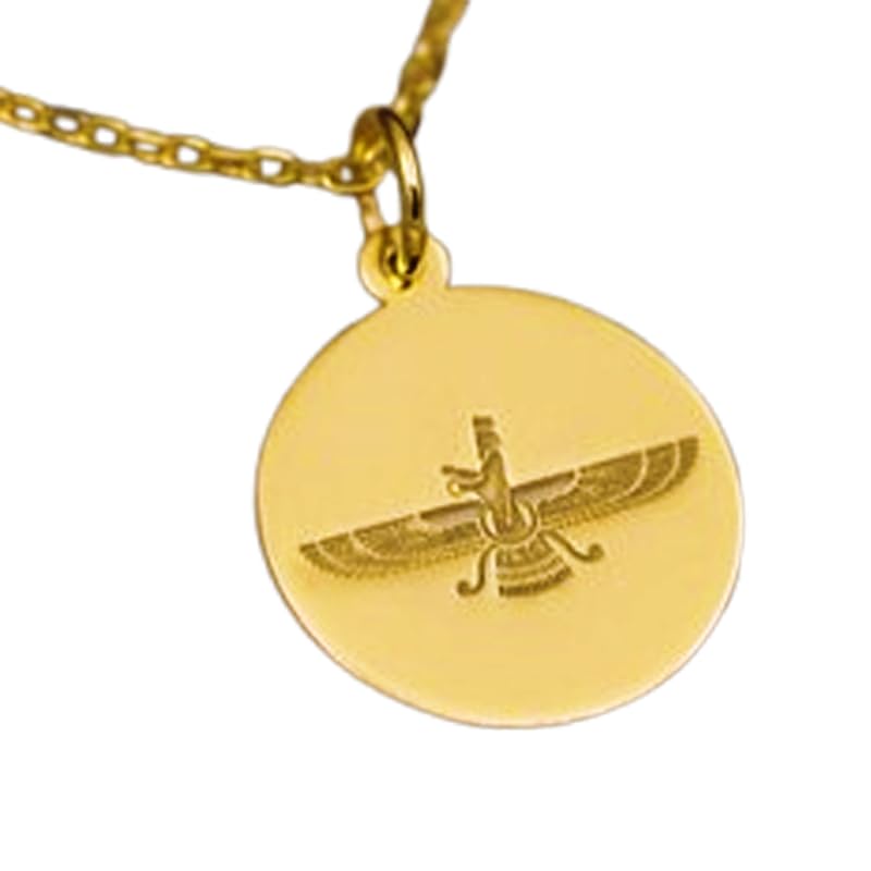 Pendentif Faravahar rond en argent plaqué or : le cadeau idéal gravé main