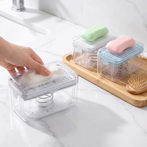 Image of Easy Cloth Plastic Washing Soap Roller Dispenser Case with Lid - Leakproof Soap Box, Roller Design, Durable, Portable & Easy to Use