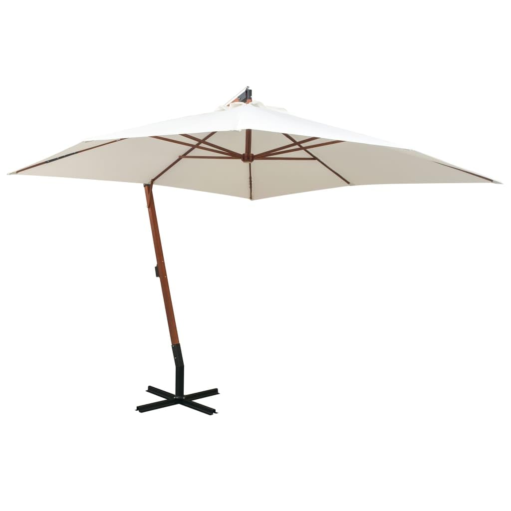 Ombrellone da giardino, 300 x 300 cm, struttura in legno, colore bianco, resistente ai raggi UV, con manovella, protezione dal vento, ombreggiatura, balcone, spiaggia, campeggio