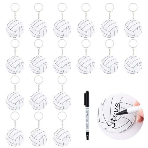 18 Set Volleyball Acrylic Keychain Kit with 1 Black Marker, Volleyball Party Favors, Swivel Snap Hooks Keychain for DIY Name, School Rewards, Sports Favor
