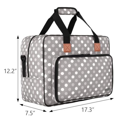 LUXJA Sewing Machine Bag, Portable Tote Bag Compatible with Most Brother, Singer Sewing Machines and Extra Sewing Accessories, Gray Dots