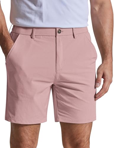 COOFANDY Mens Golf Shorts 7 Inch Inseam Quick Dry Shorts Lightweight Stretch Running Shorts for Men Pink Large