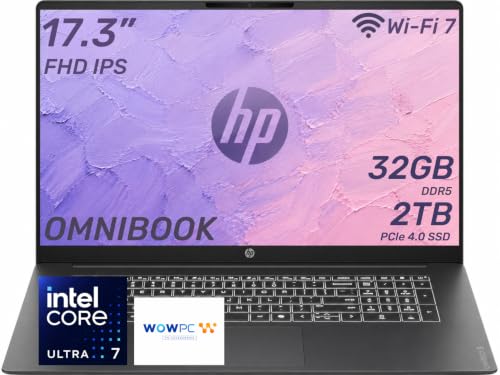 Image of HP OmniBook 3 Business Laptop, 2026 Edition, 17.3 inch FHD IPS Micro-Edge Display, Intel Core Ultra 7, 32GB DDR5 RAM, 2TB PCIe SSD, Backlit Keyboard, Wi-Fi 7, Thin & Lightweight, Windows 11 Pro
