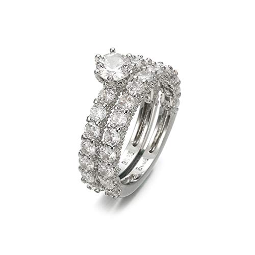 OldSch001 2-in-1 Chic White Diamond Ring Set Wedding Engagement Jewelry Valentine's Day for Women (Silver, 5) OldSch001 2-in-1 Chic White Diamond Ring Set Wedding Engagement Jewelry Valentine's Day for Women (Silver, 5)