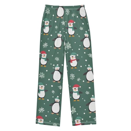 ZZXXB Xmas Penguin Snow Boys Long Pants Soft Trousers Elastic Waist Kids Lounge Bottoms with Pockets S-XL