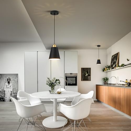 Lamknvs Matte Black Mini Pendant Light 7.87In Cone Kitchen Island Pendant Lighting With Gold Modern Hollow Shade Hanging Light Fixture For Kitchen Dining Room Bar 63 Inch Adjustable Cord thumb #6