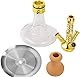 RMAN® Shisha Set Wasserpfeife 3 Anschlüsse 53cm Aluminium Hookah Komplett mit Kaminkopf Silikonschlauch Edelstahl Tauchrohr Klick System Closed Chamber Zange (Gold)