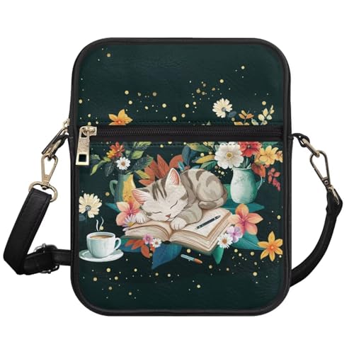 Leather Crossbody Bag for Women Men Small Crossbody Bag Portable Wallet Purse with Zipper for Shopping Working