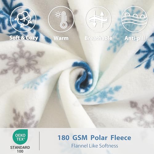 Image of Fleece Sheet Set Full, Soft Plush Bed Sheets, 4-Piece, Snowflake | 100% polar fleece, plush on both sides for winter warmth; low-shedding, pill-resistant, 15-inch pocket, machine washable