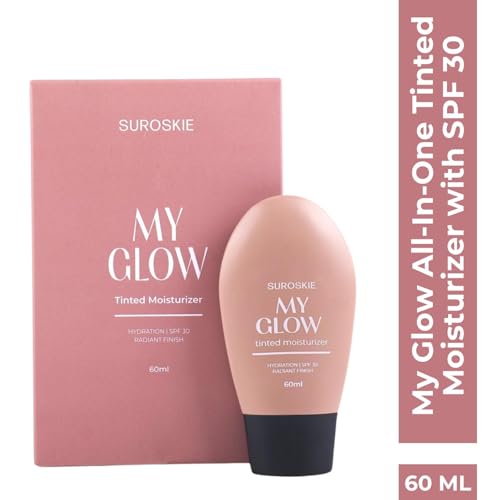 Image of Suroskie My Glow All-In-One Tinted Sunscreen SPF 30 Moisturizer 60 ml (Medium) | Natural Glowy Finish | Green Tea & Niacinamide | Intense Hydration & UVA /UVB Protection | Sweat resistant | Cream For Men & Women