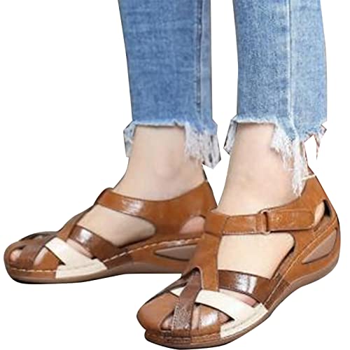 Sandale pour femme et chaussure de marche d'été : sandales plates de plage marron