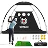 Golfguru All in 1 Golf Practice Net – 10x7ft Tri-Turf Mat, Impact Target, 10 Balls, 7 Tees, Carry Bag for Backyard Driving Chipping Indoor
