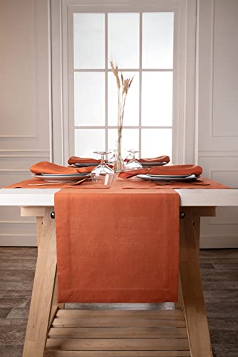 D'moksha Homes Linen Table Runner 48 Inches Long, 14X48 Table Runner, Organic Eco-Friendly Dining Table Runner Rust #TOP16