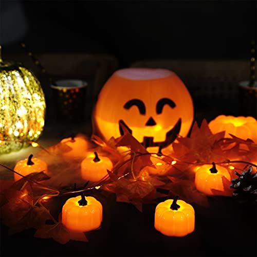 Homemory 12 Pack Led Pumpkin Lights, Halloween Pumpkins Battery Operated, Pumpkin Tea Lights, Light Up Jack O’ Lanterns For Halloween Decoration, Orange #TOP1