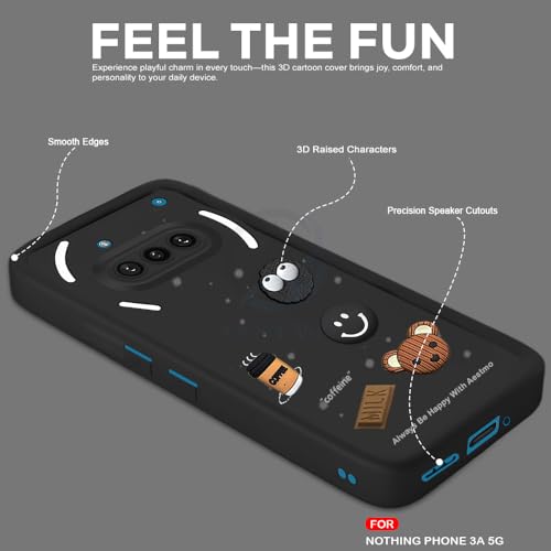 Image of AESTMO Back Case Cover for Nothing Phone 3A 5G | Cute Fun Cartoon 3D Ball | Coffee Silicone Case | Full Body Protection | Camera Protection Back Cover for Nothing Phone 3A 5G (Black)