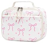 LOIDOU Insulated Lunch Bag for Kids Girls, Cute Bow Insulated Lunch Box Bag for Toddler, Womens Small Lunch Tote, Lunch Box Containers for School Work Picnic, Pink