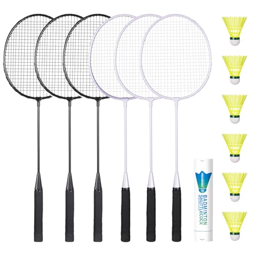 AboveGenius Badminton Rackets Set of 6 for Outdoor Backyard Games, Including 6 Rackets, 6 Nylon Badminton Shuttlecocks, Lightweight Badminton Racquets for Beginners