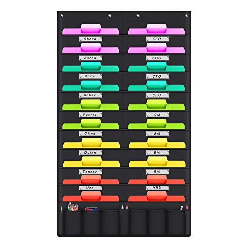 Heavy Duty Wall Storage Pocket Chart ,20+6 Pockets Hanging Wall File Organizer included 4 over Door Hangers -Organize Your Assignments, Files,Scrapbook Papers & More