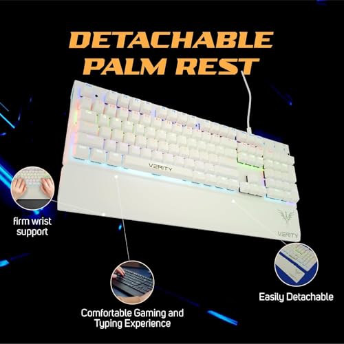 Image of VERITY Eclipse RGB Mechanical Gaming Keyboard with Ergonomic Comfortable Design, Responsive Mechanical Keys & RGB Backlit Lighting for Office, PC, Laptop and Mac Gaming and Daily Use (White)