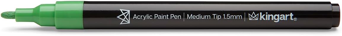 KINGART PRO Medium Pt. Essential Colors Paint Pens, 2mm Tip, 12 Acrylic Paint Colors, Low-Odor, Quick Drying Paint Markers for Rock, Wood, Metal, Plastic, Glass, Canvas & More, Set of 12