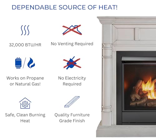 Duluth Forge Dual Fuel Ventless Gas Fireplace System with Mantle, Remote Control, 9 Fire Logs, Use with Natural Gas or Liquid Propane, 32000 BTU, Heats up to 1500 Sq. Ft., Antique White - Image 4