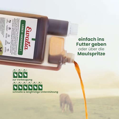 EWALIA Leber-Nierensaft | 1 l | Ergänzungsfuttermittel für Pferde | Mit abgestimmten Kräutern