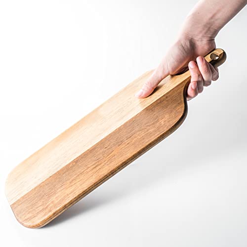 Bill.f Acacia Wood Cutting Board With Handle Small Size Long Wooden Charcuterie Board Paddle Cheese Board Serving Boards For Kitchen Meat, Pizza,Cheese, Bread, Vegetables &Fruits 16'' X 4.7'' X 0.6'' #TOP2