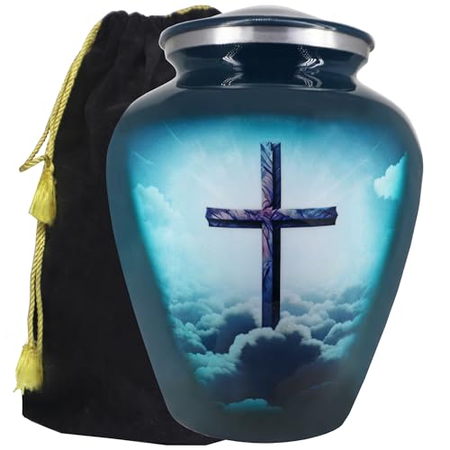 M MEILINXU Turquoise Cross Urns for Human Ashes Adult Female, Full Size Urn