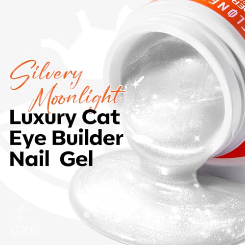 Image of modelones Cat Eye Builder Nail Gel with Magnet, Silvery Moonlight Magnetic Builder Hard Gel, Glitter Holographic Sheer for Nail Extensions Sculpting Apex Building, Self-Leveling, U V LED Cure 1oz