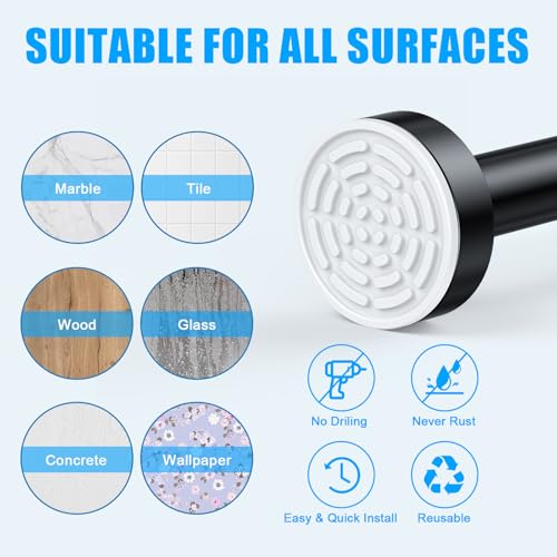 Image of TEECK Shower Curtain Rod, 32-43 inch Adjustable Spring Tension Curtain Rod, Never Rust Anti-Slip Shower Curtain Rod for Bathroom, No Drilling, Never Collapse, Easy to Use, Black