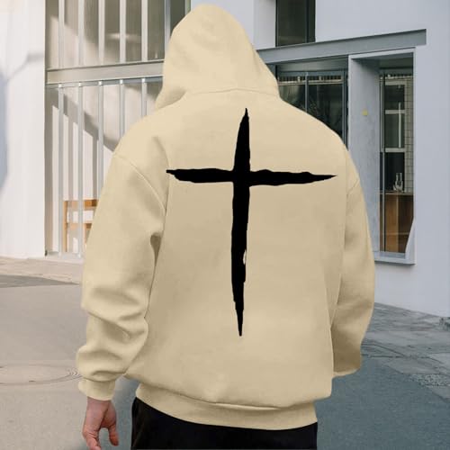 Christian Hoodies for Men | Oversized Christian Cross Pullover Hoodies - Trendy Pullover Top Fall Winter Clothes3
