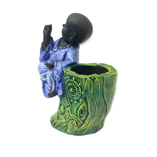 Image of AUGEN Pen Stand Decorative Hand Painted Pink Buddha Design Stationery Holder | Gift Item | Table Top Decor (2048)
