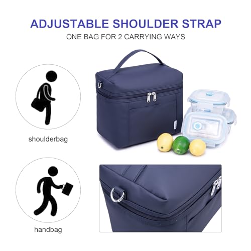 Image of NOL Natural Organic Lifestyle Insulated Lunch Bags for Women Cooler Bag Lightweight Nylon Waterproof Lunch Box For Work (Navy blue, Medium(normal))