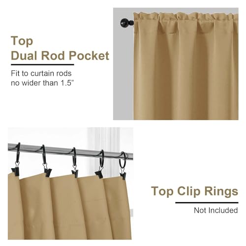Image of Gold Short Blackout Curtains for Bedroom 45 Inches Long 2 Panels Set, Solid Thermal Insulated Blackout Curtains, Energy Saving Soft Fabric Window Drapes, Dual Rod Pocket, 2x40Wx45L Inches
