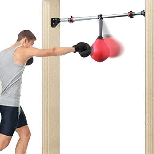 Speed Bag for Boxing, Boxing Speed Bag Small,Hanging Punching Bag,Portable Inflatable Reflex Ball for Doorway &Door Frame,with Red Pear Shape Ball,Adult Or Kids