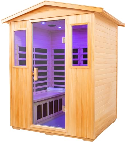 Image of LTCCDSS Outdoor Basswood Sauna 4 Person Far Infrared Sauna, Red Cedar Canadian, Withstand Outdoor Temp -10℉-149℉| Low EMF Sauna Room for Home-12 Low EMF Boards-Chromotherapy-Bluetooth Speaker