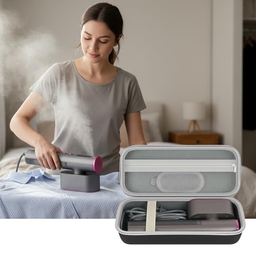 Image of Steamer Case Compatible with Jack & Rose Portable Travel Steamer for Clothes, Handheld Steamer & Iron Carrying Storage Bag Organizer with Mesh Pocket for Accessories-Box Only (Black+Silver zipper)