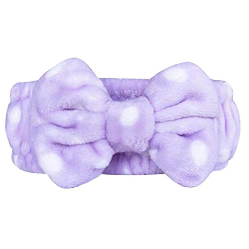 Facial Headbands for Women Bowtie Girl Beauty Headbands Elastic Hair Band Available in Six Colors (PURPLE DOTS)