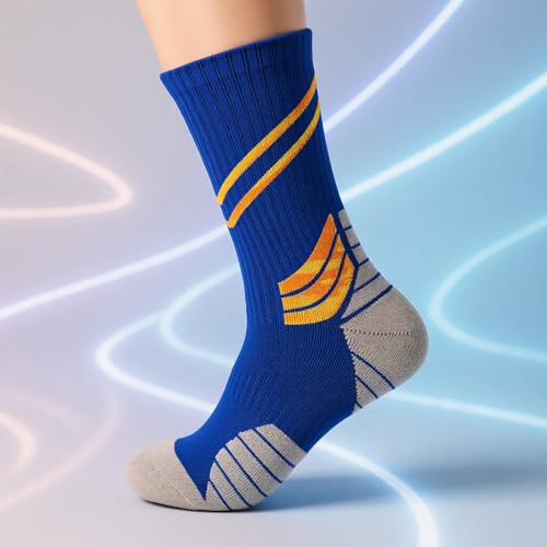 Men's 5 Pairs Mid-Crew Basketball Socks (Athletic Socks) – Polyester & Spandex, High Elastic, Breathable, Thickened Cushion, Non-Slip, Ankle Support, Moisture Wicking, Training Socks (Size 7-14)3